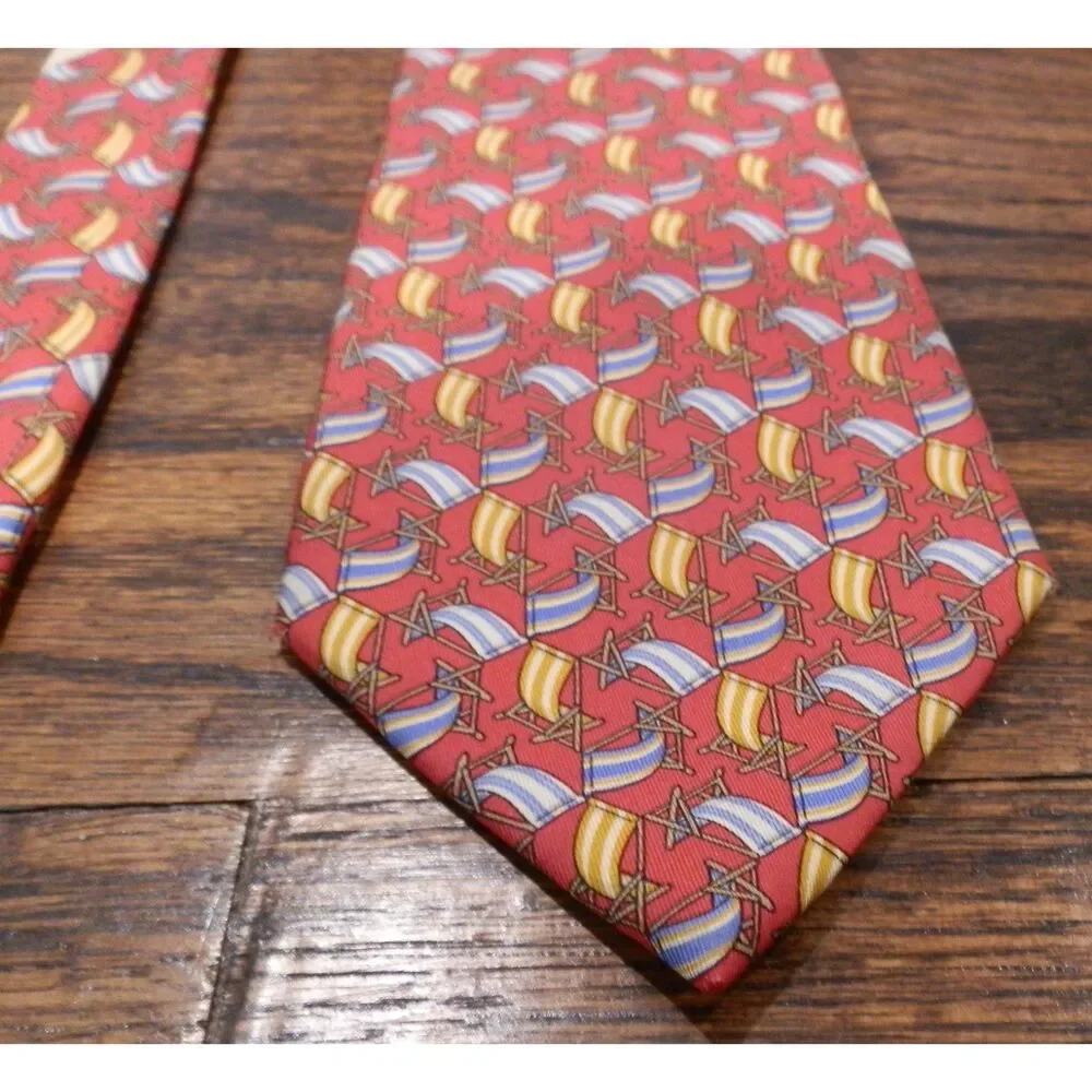 Salvatore Ferragamo Red Silk Print Beach Chair Men's Necktie Tie